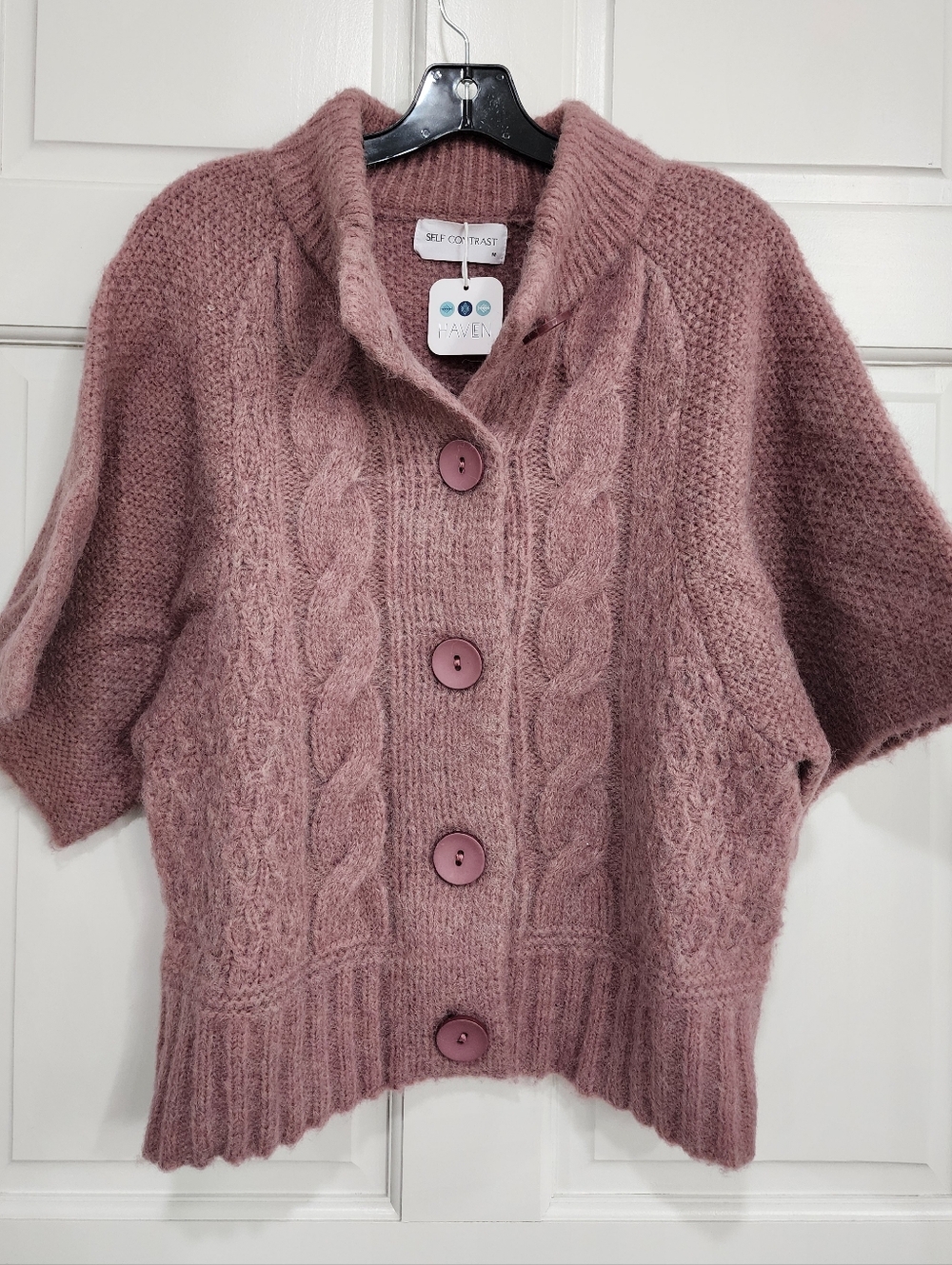 Anthropologie Dusty Rose Knit Oversize Button Cardigan Cute Fall Fashion Medium